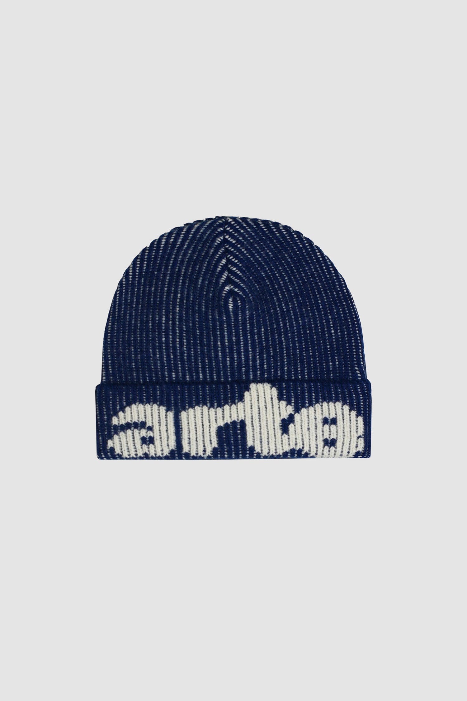 Ribbed Beanie in Navy, front view