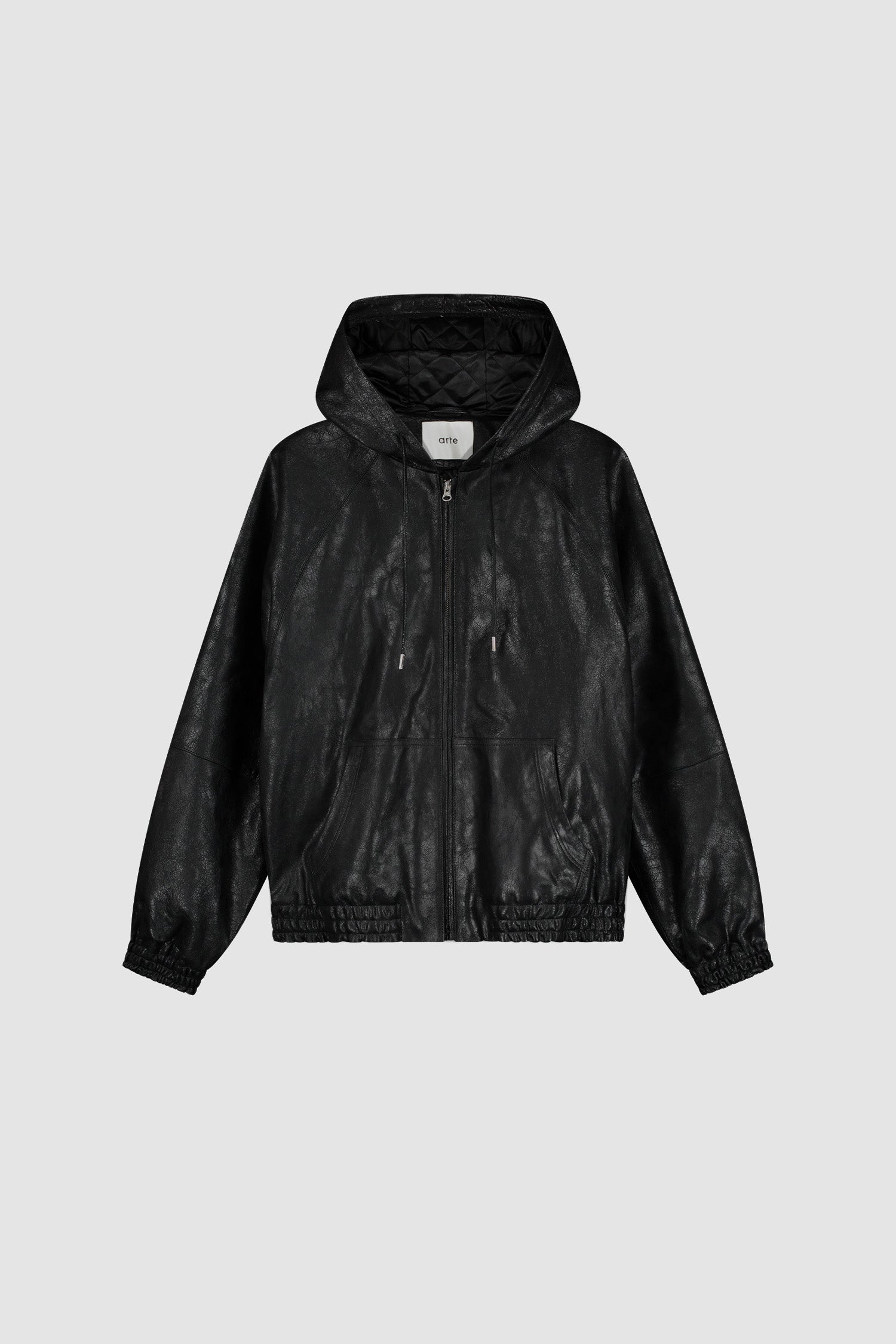 Veste en cuir craquelé noir, vue de face