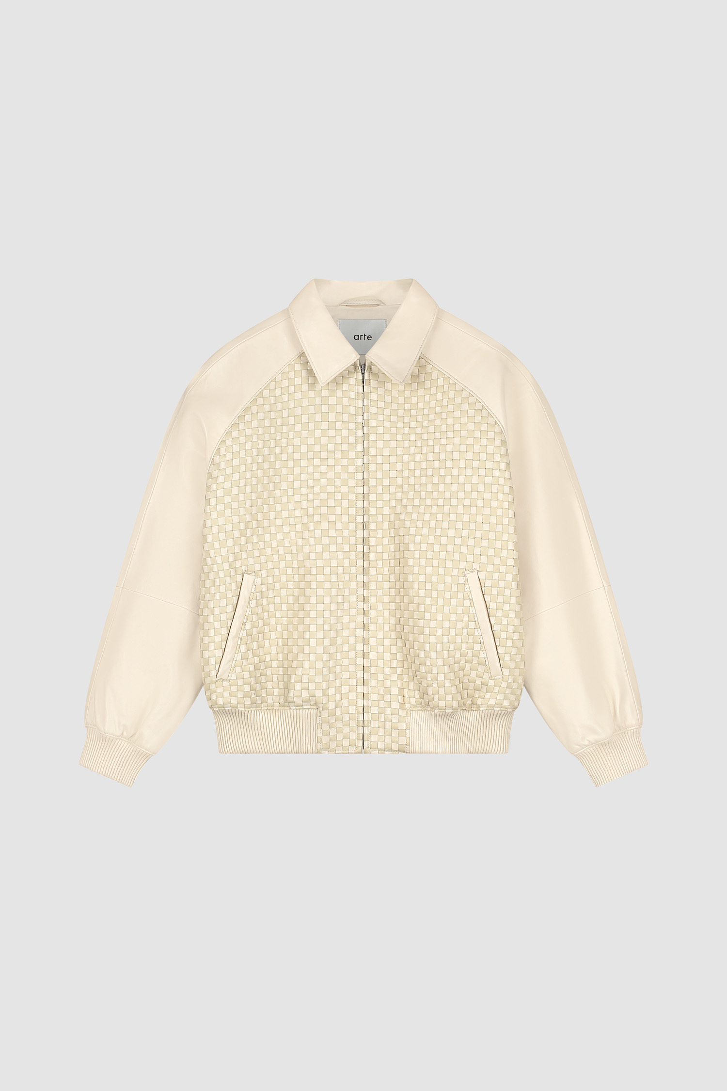 Square Leather Jacket in Cream, front view