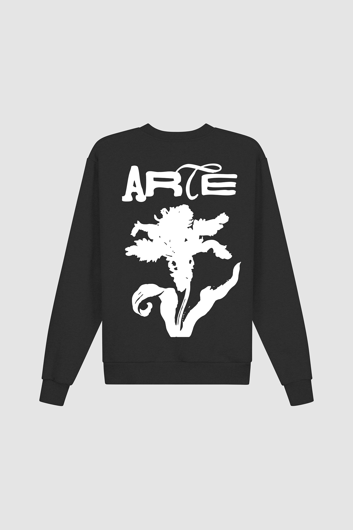 Flower Crewneck in Black, front view