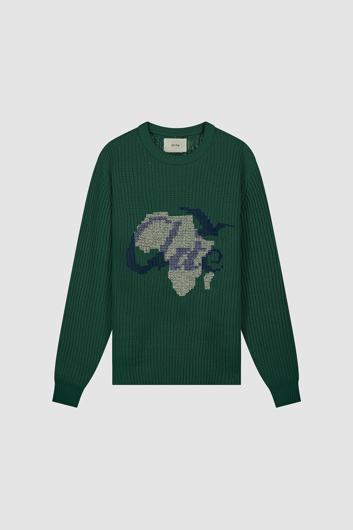 Cross Stitch Knit in Green, front view