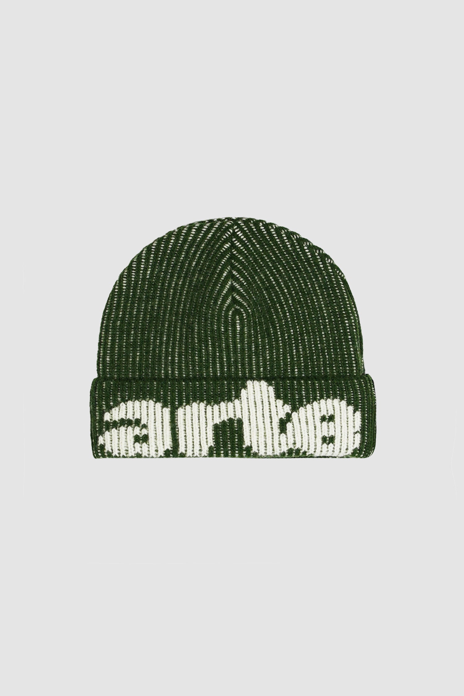 Ribbed Beanie in Green, front view