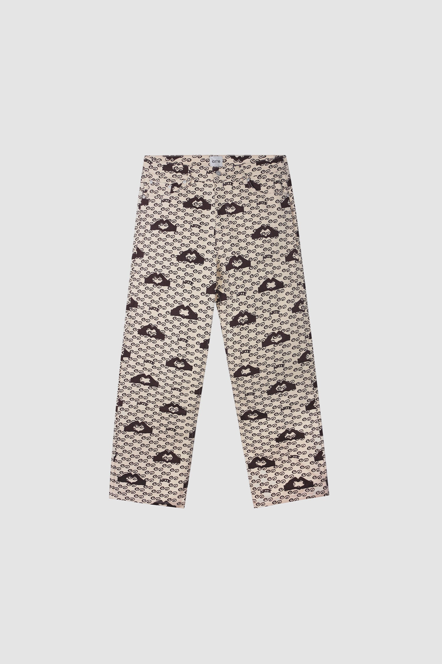 Hand Heart Print Pants in Cream/Brown, front view