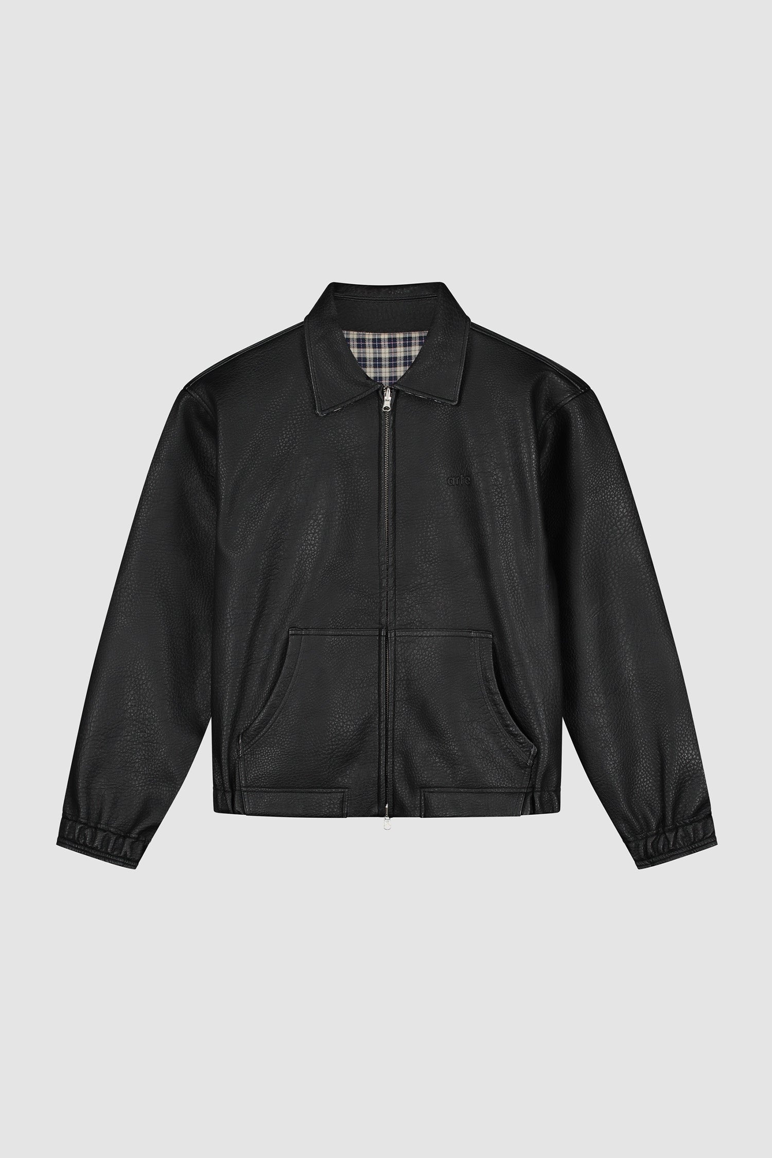 Reversible Plaid Leather Jacket in Black/Plaid