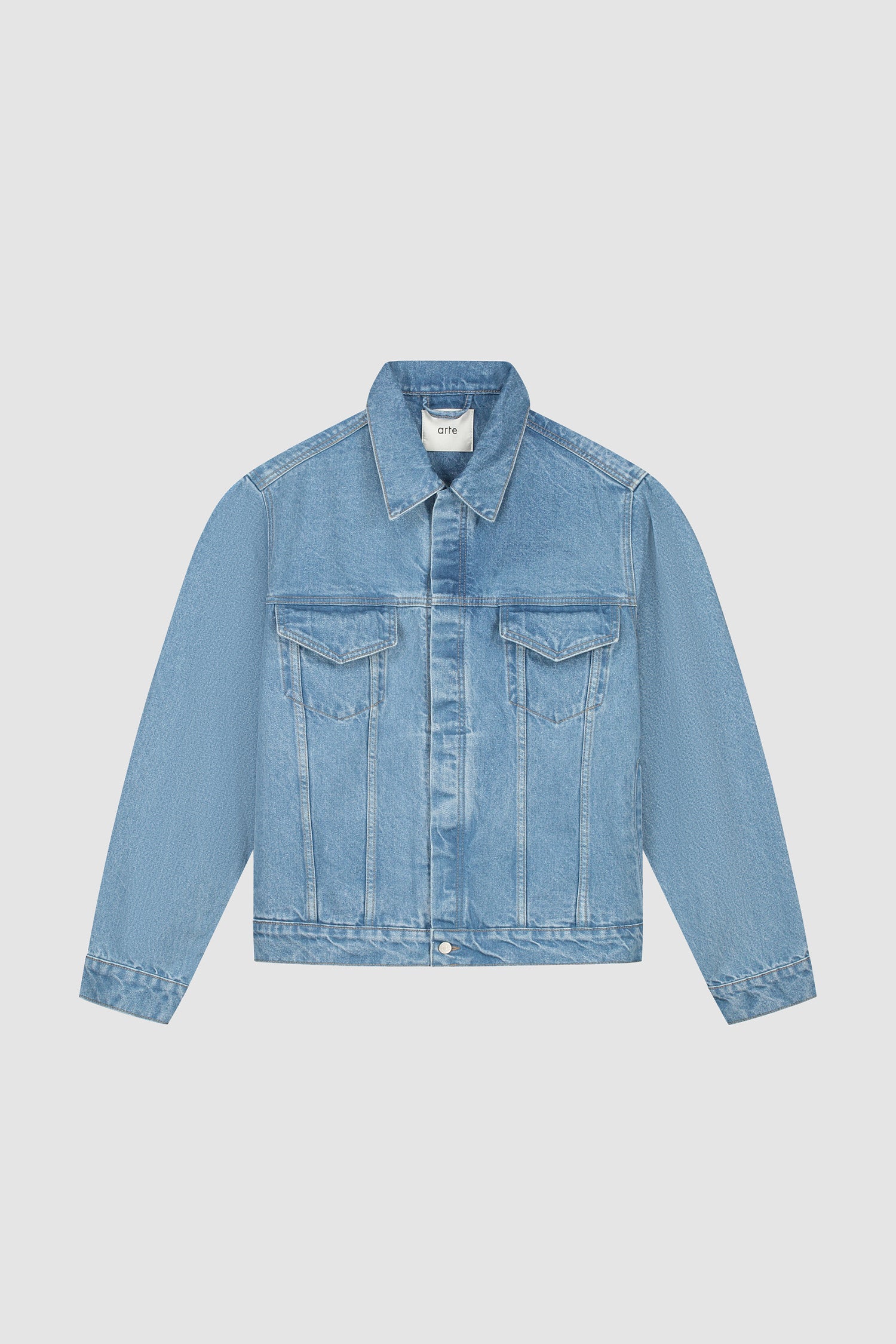 Bird Back Jacket in Bleached worn by a model, half-body detailed view