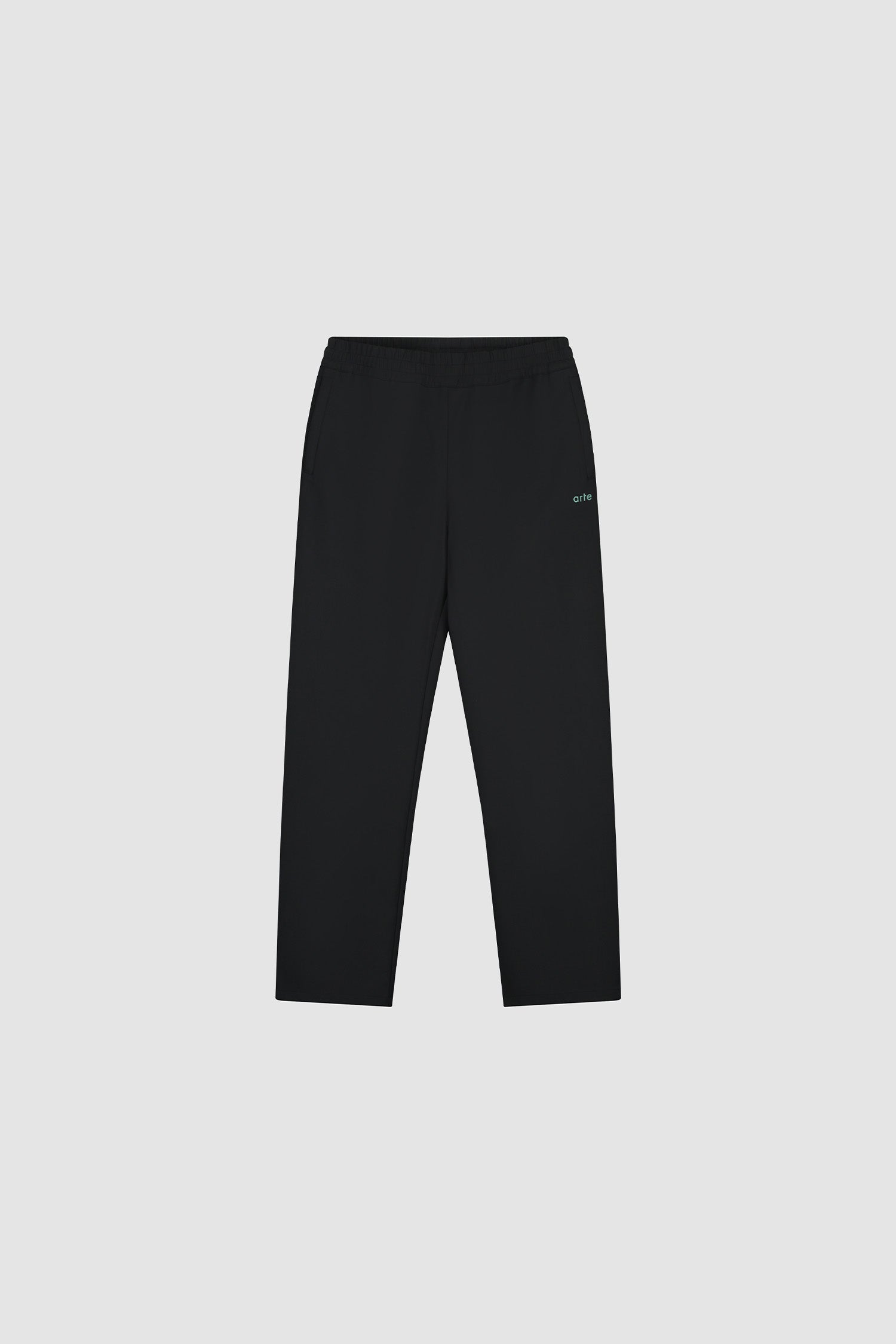 Green Logo Polyester Pants in Black, front view