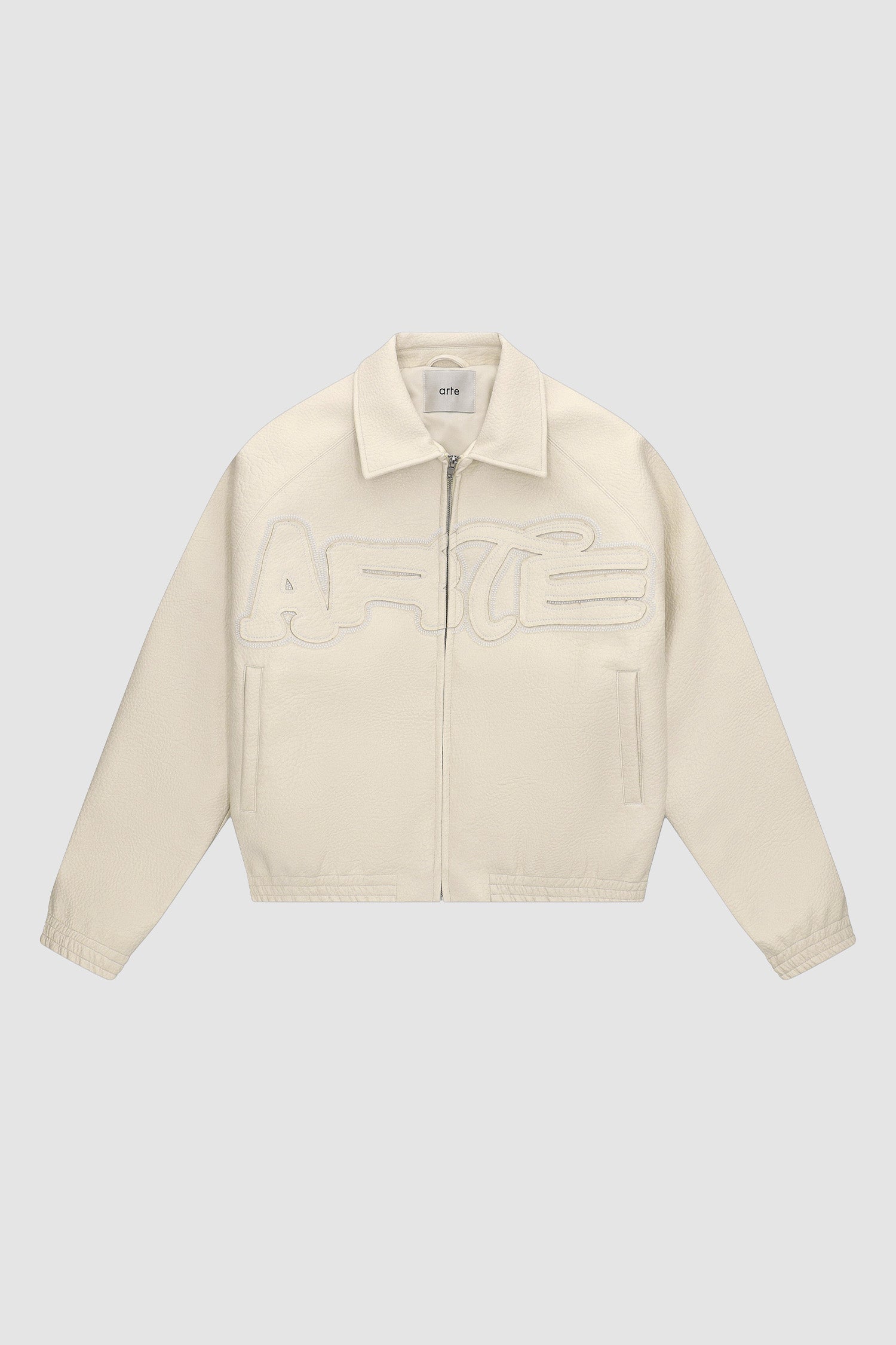 Big Logo Leather Jacket in Cream, front view