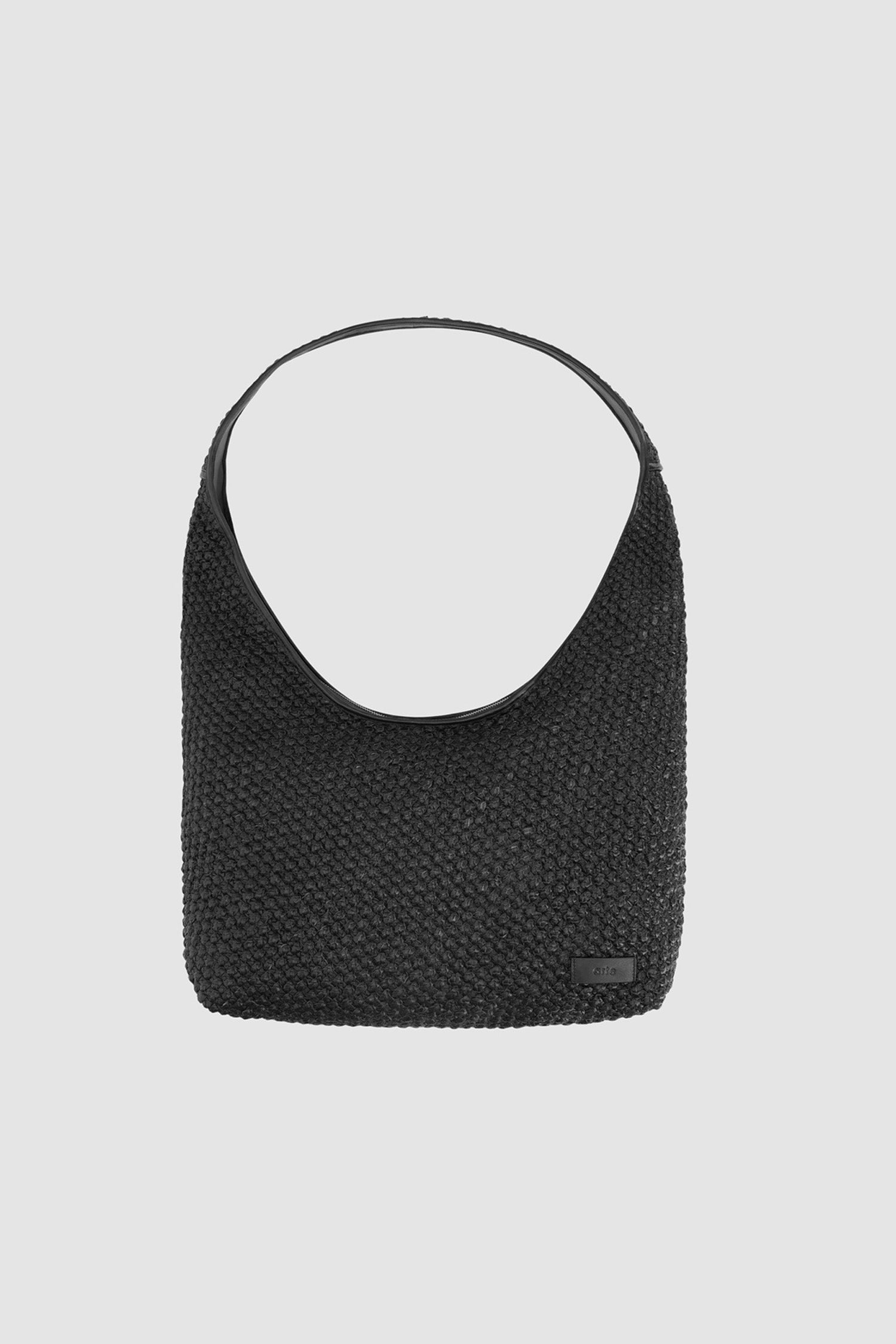 Big Braided Leather Bag in Black, front view