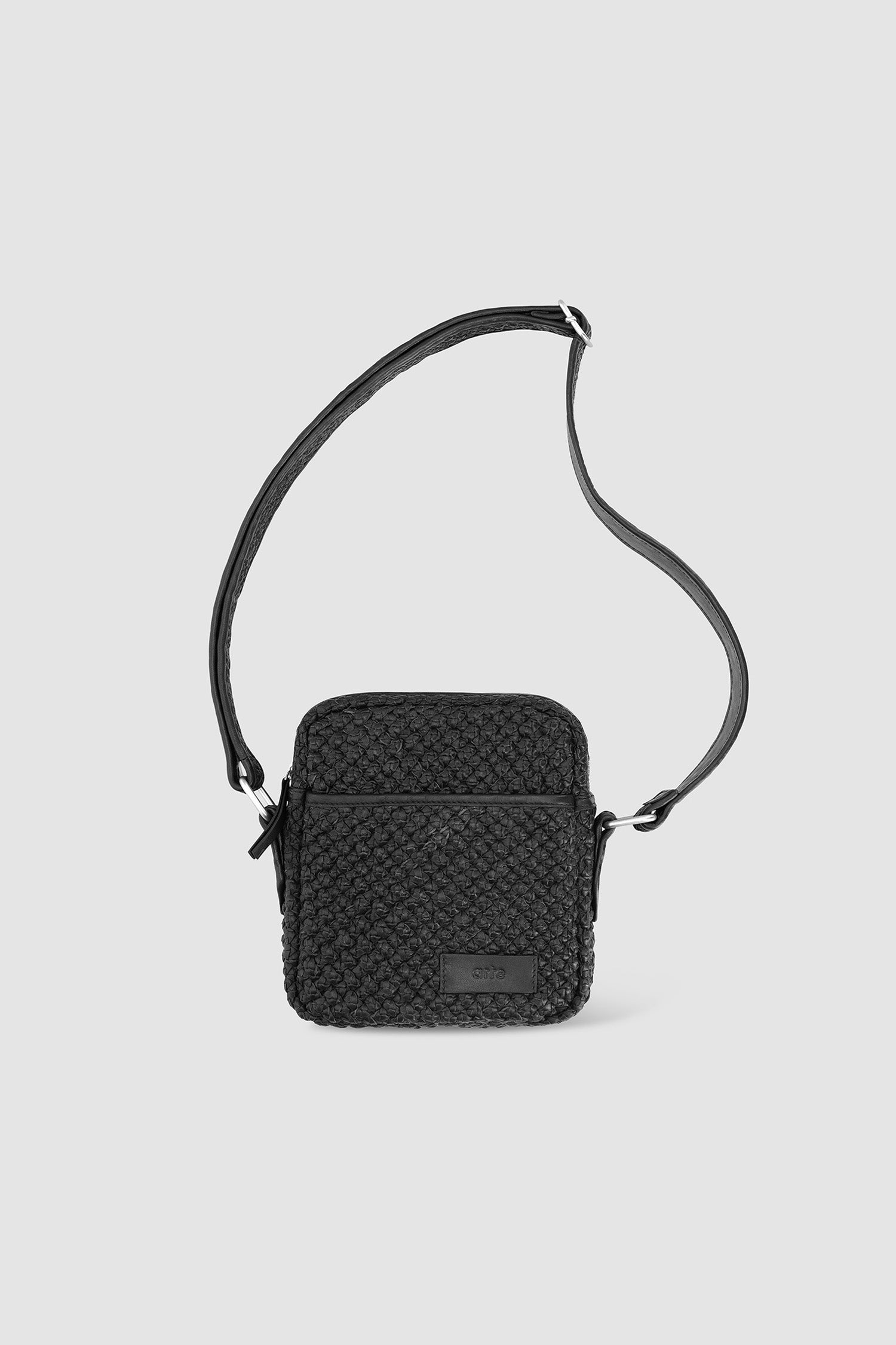 Small Braided Leather Bag in Black, front view
