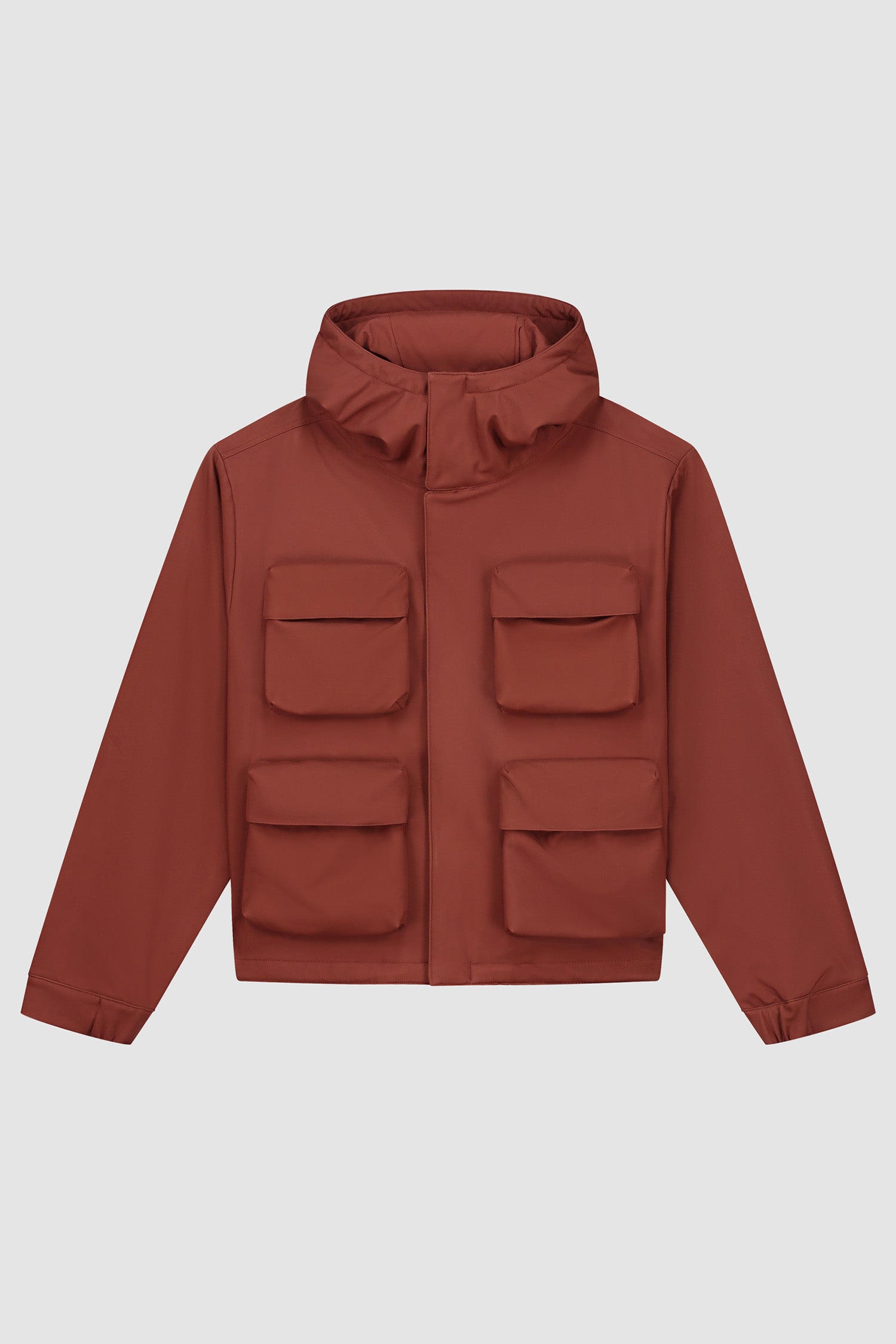 3D Pockets Hooded Nylon Jacket in Orange, front view