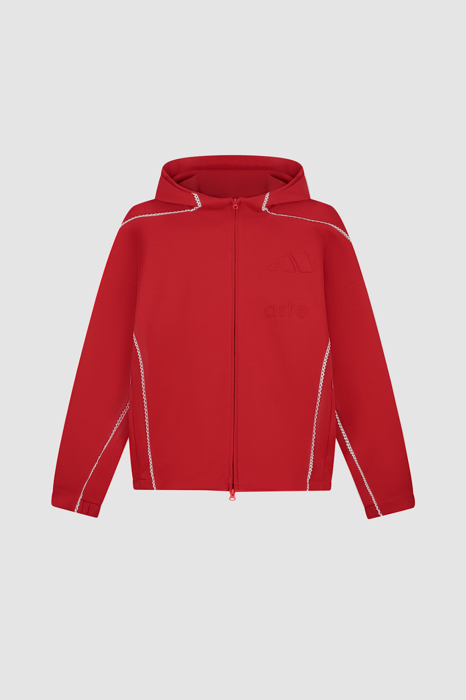 Veste Arte pour adidas Z.N.E. en Better Scarlet/Blanc, vue de face
