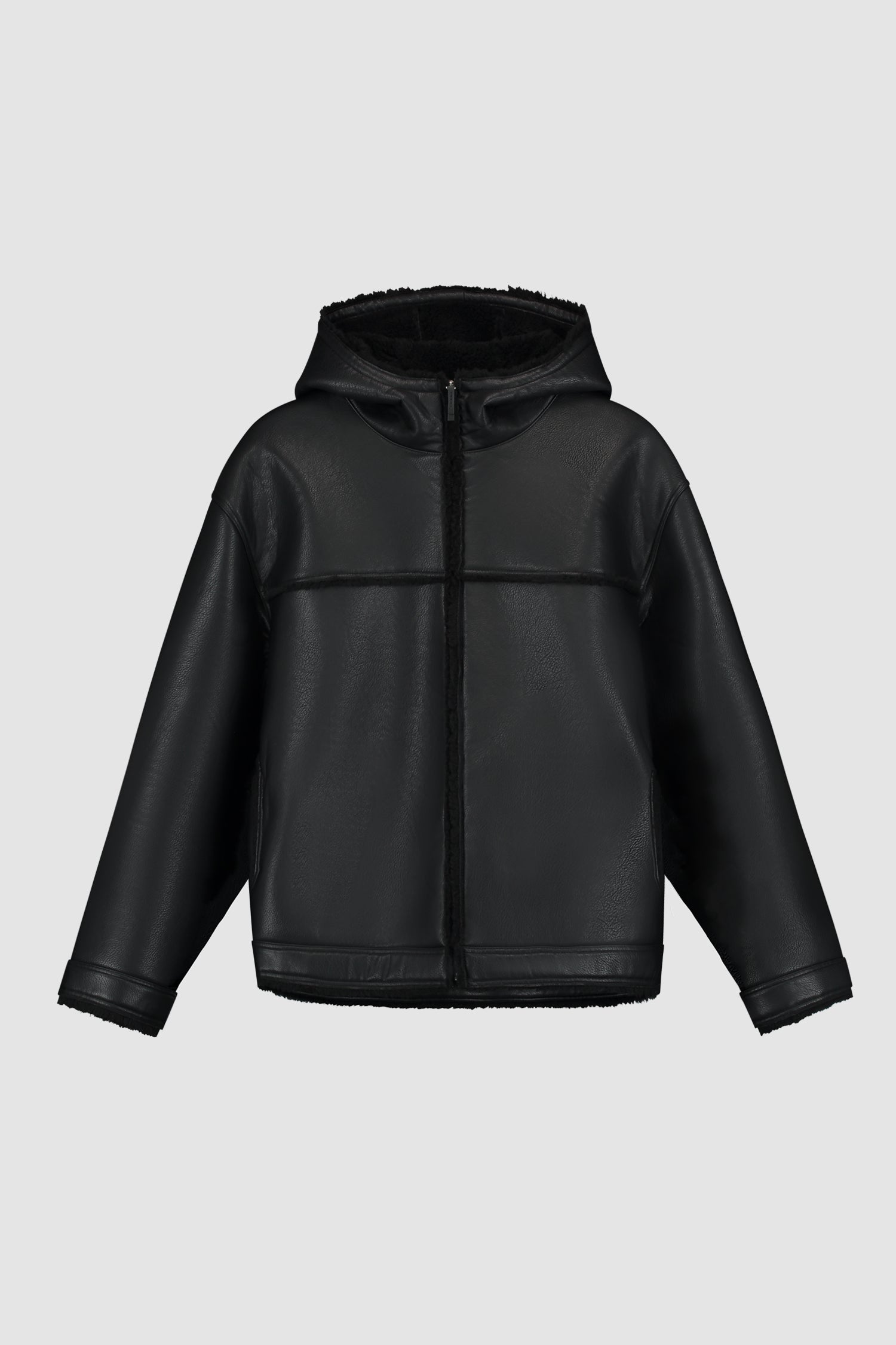 Shearling Jacket in Black, front view