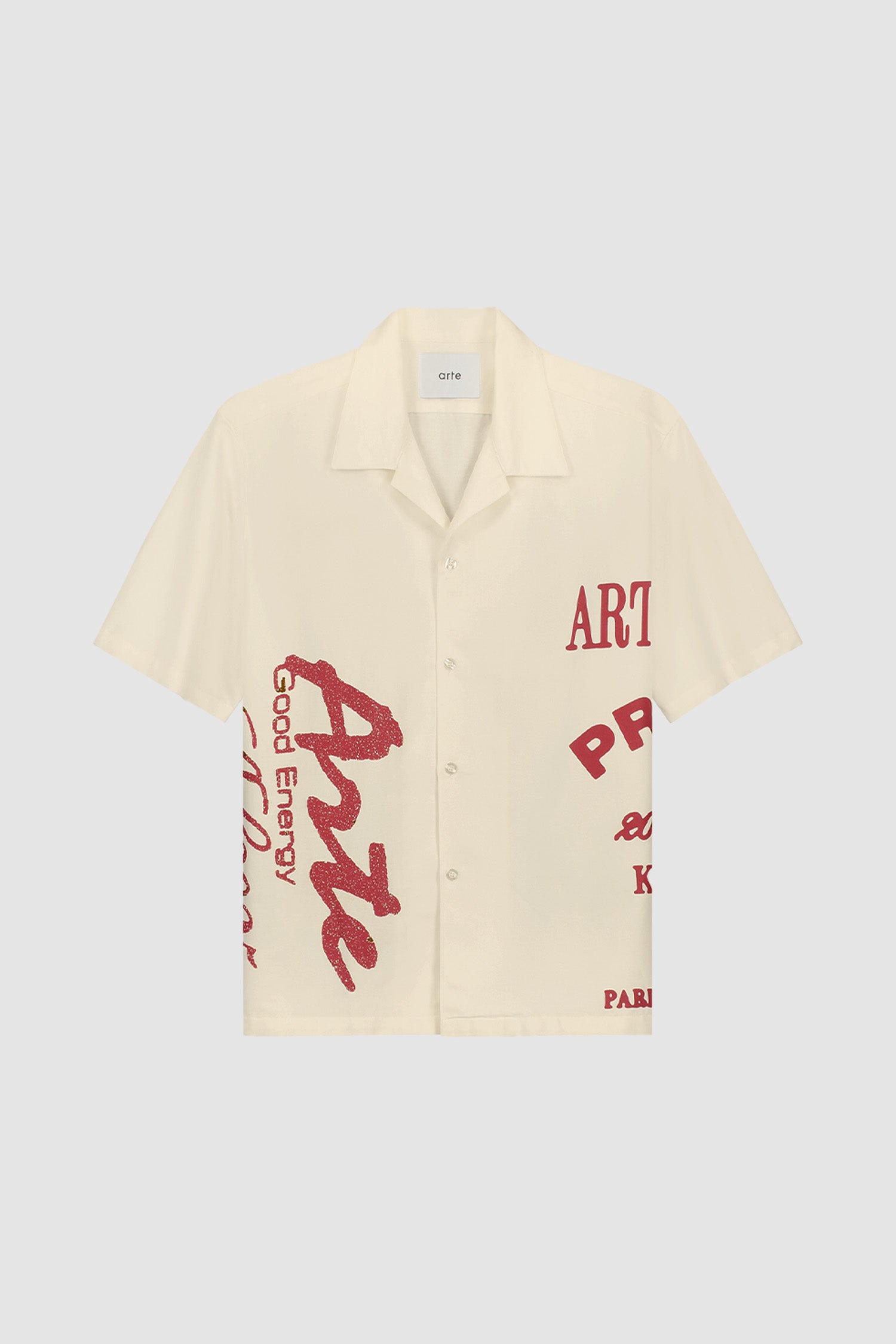 Red Print Shirt in Cream, front view