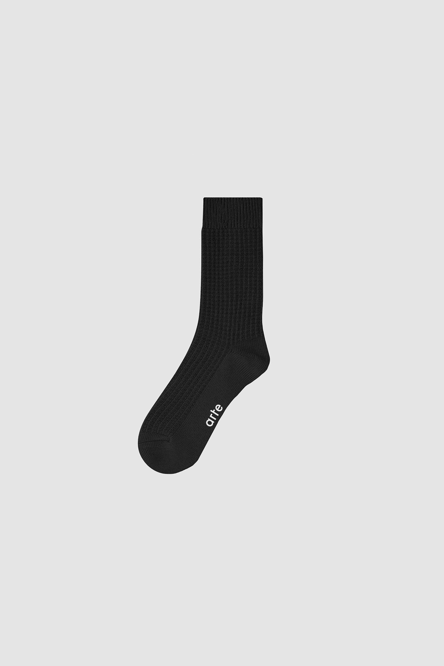 Waffle Socks in Black, front view