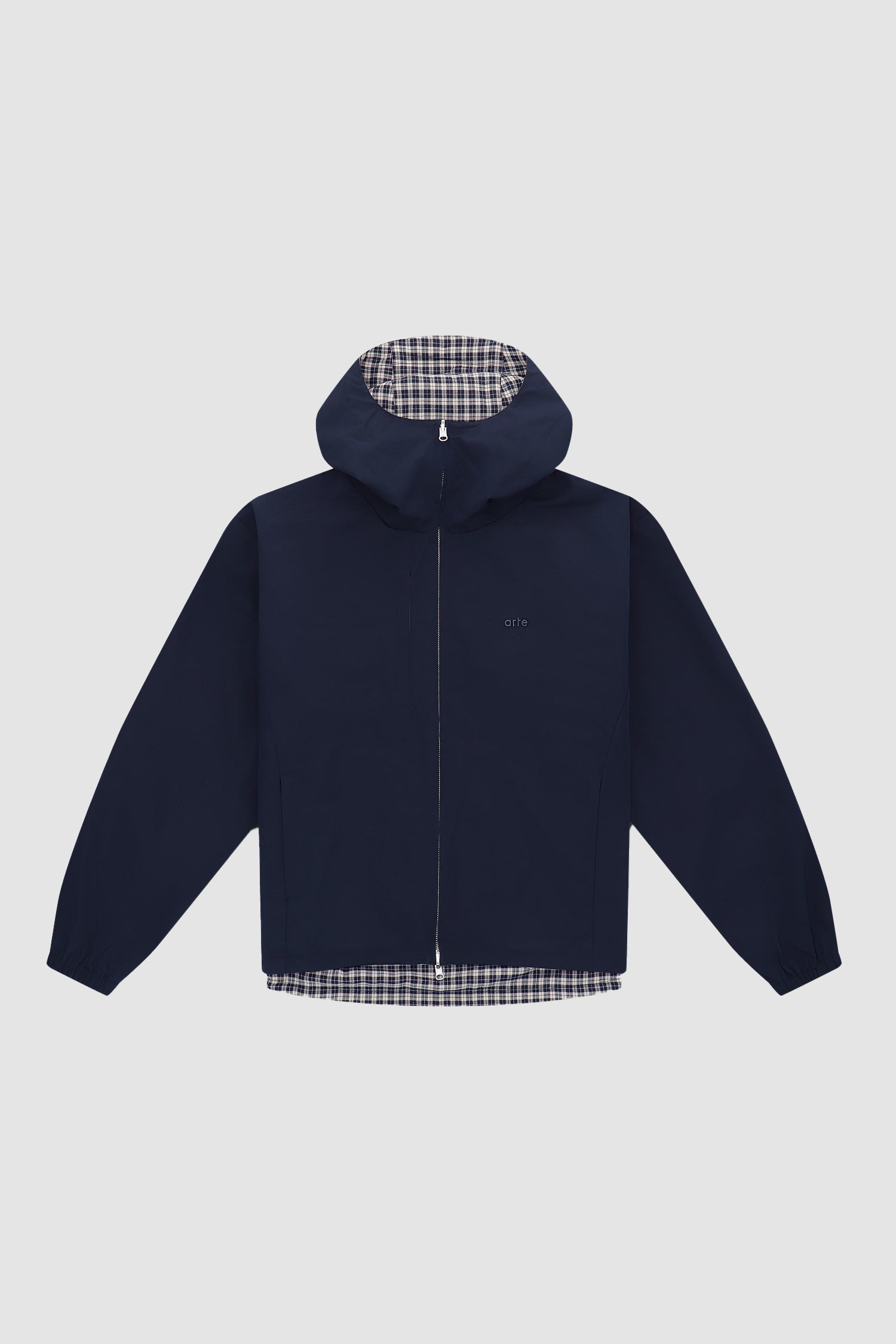 Reversible Plaid Technical Jacket in Navy/Plaid