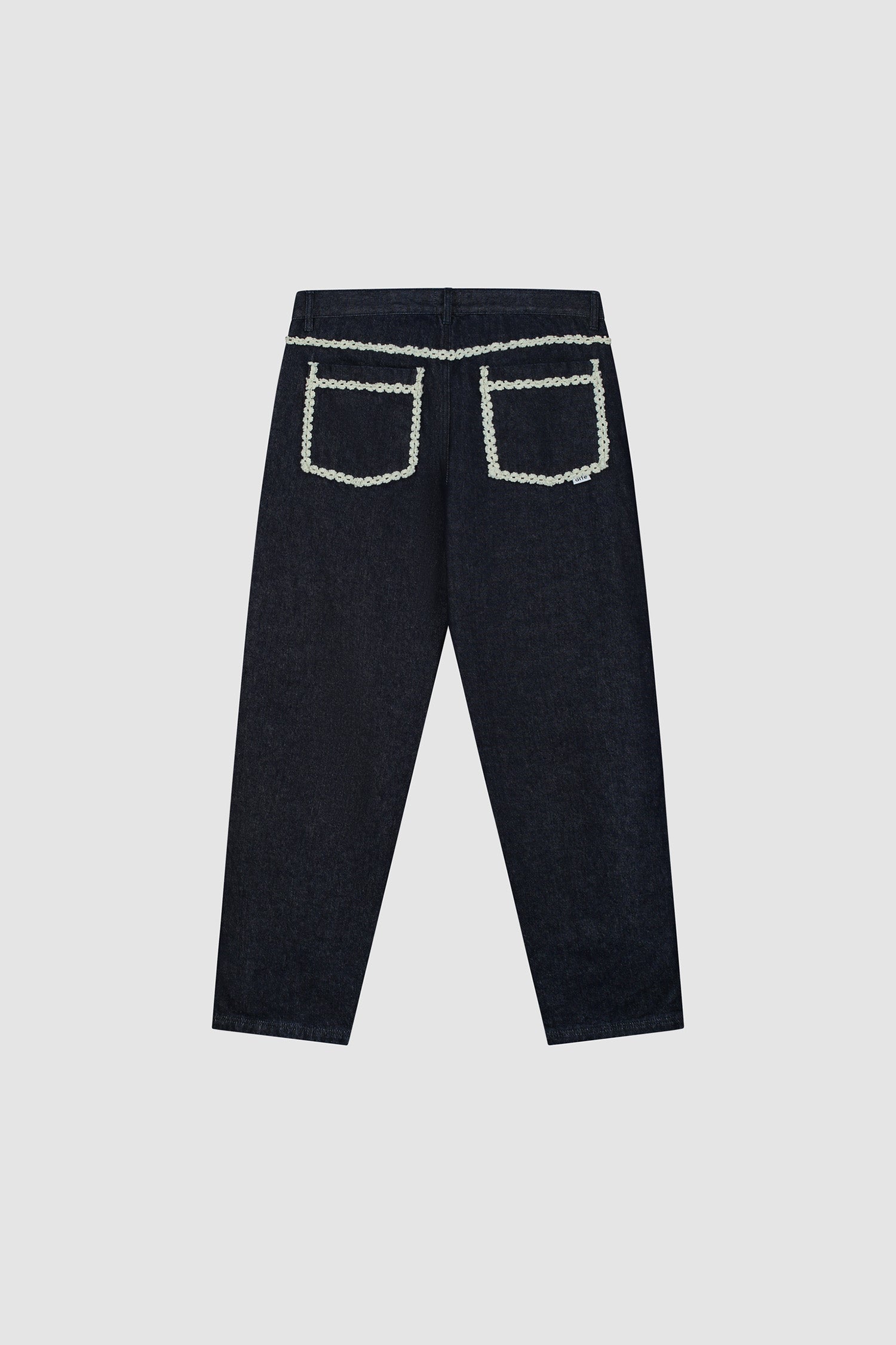 Flower Trim Denim Pants - Dark Wash
