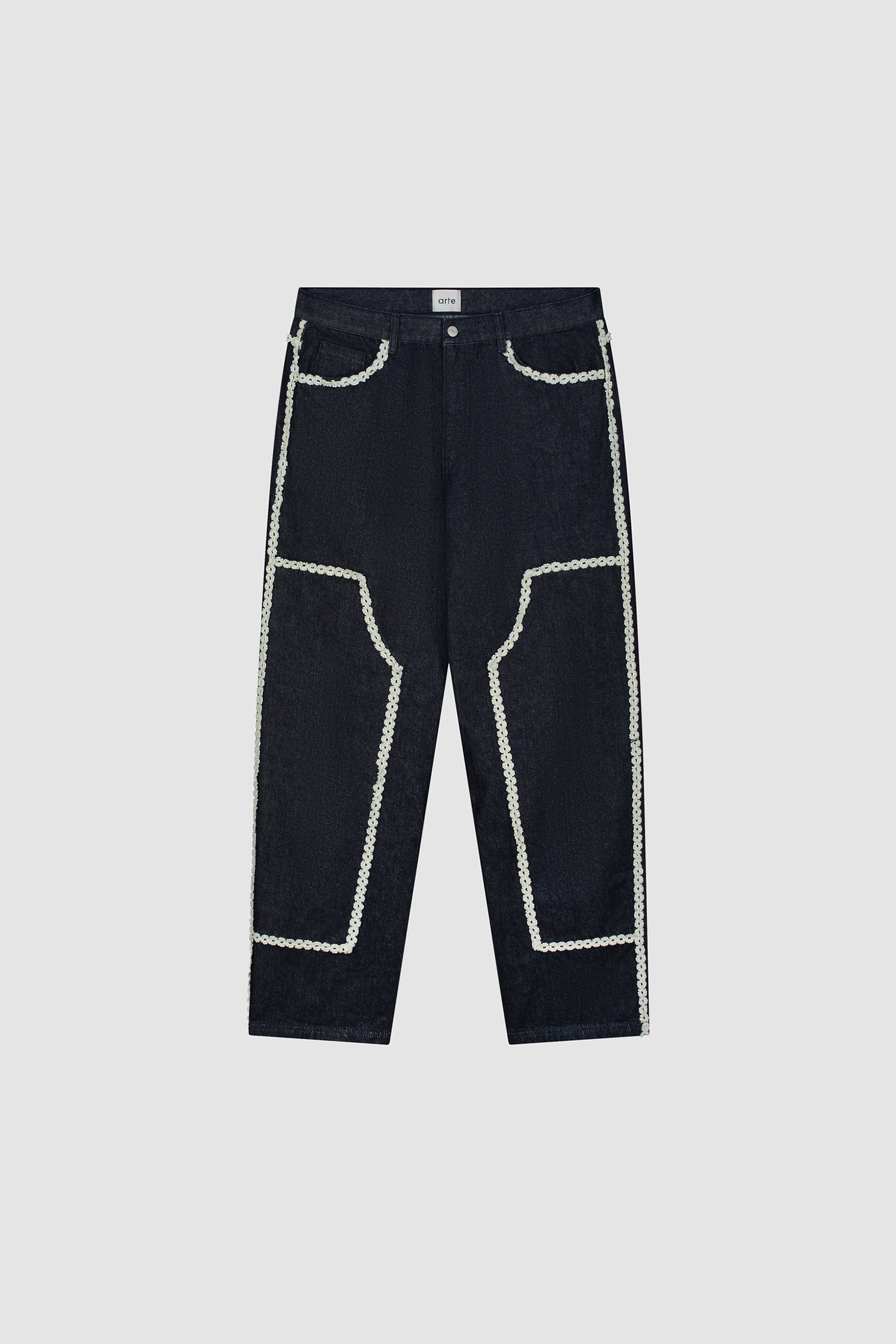 Flower Trim Denim Pants - Dark Wash