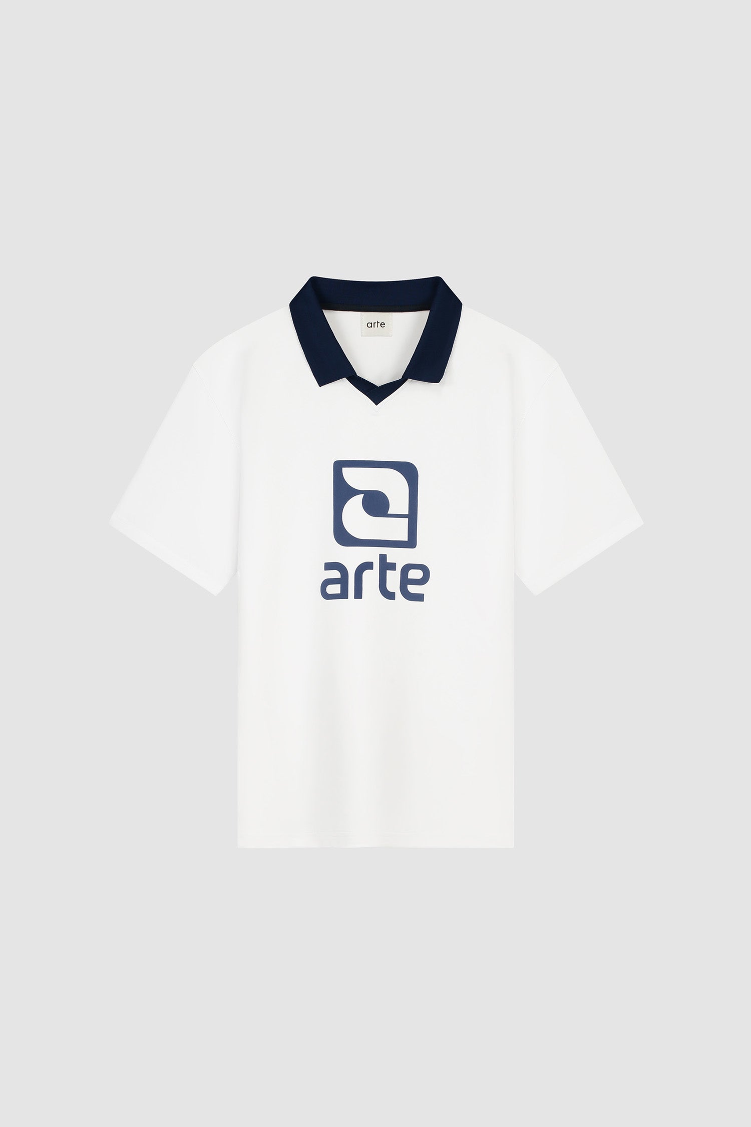 Logo Collar T-shirt in White/Navy, front view