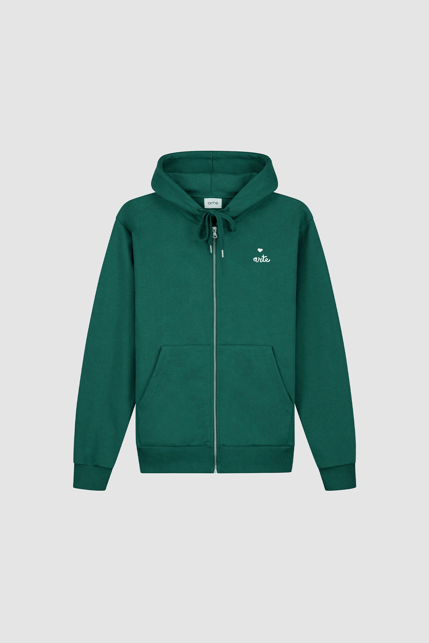 Heart Zip Hoodie in Green, front view
