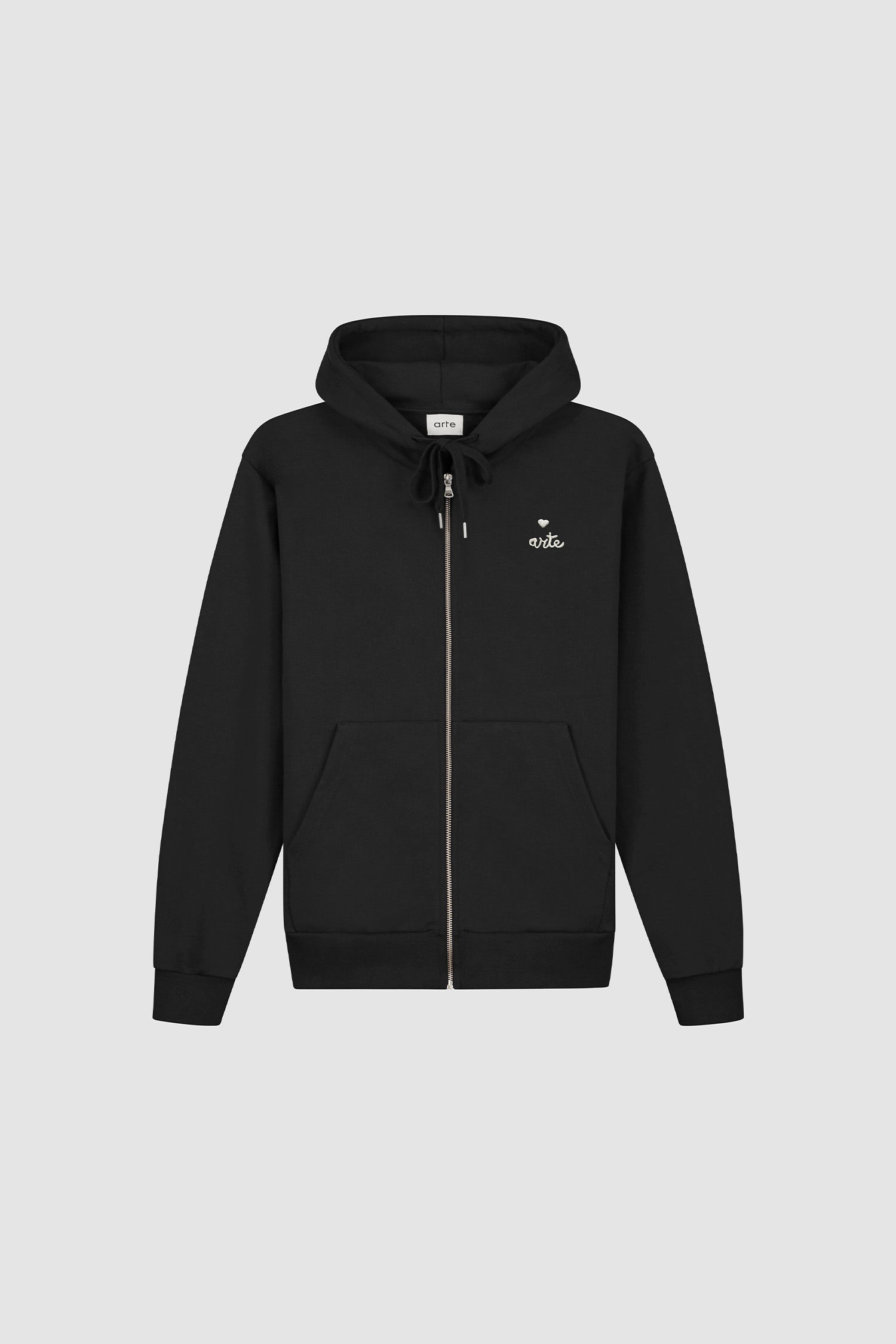 Heart Zip Hoodie in Black, front view