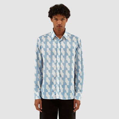 Stockton Print Shirt - Light Blue/White