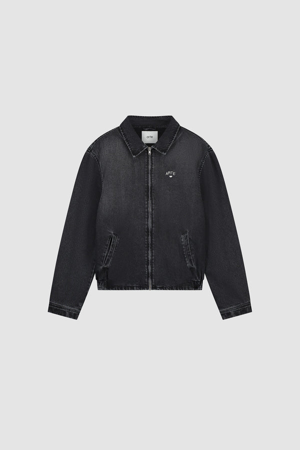 Washed Denim Classic Jacket in Black, Front view