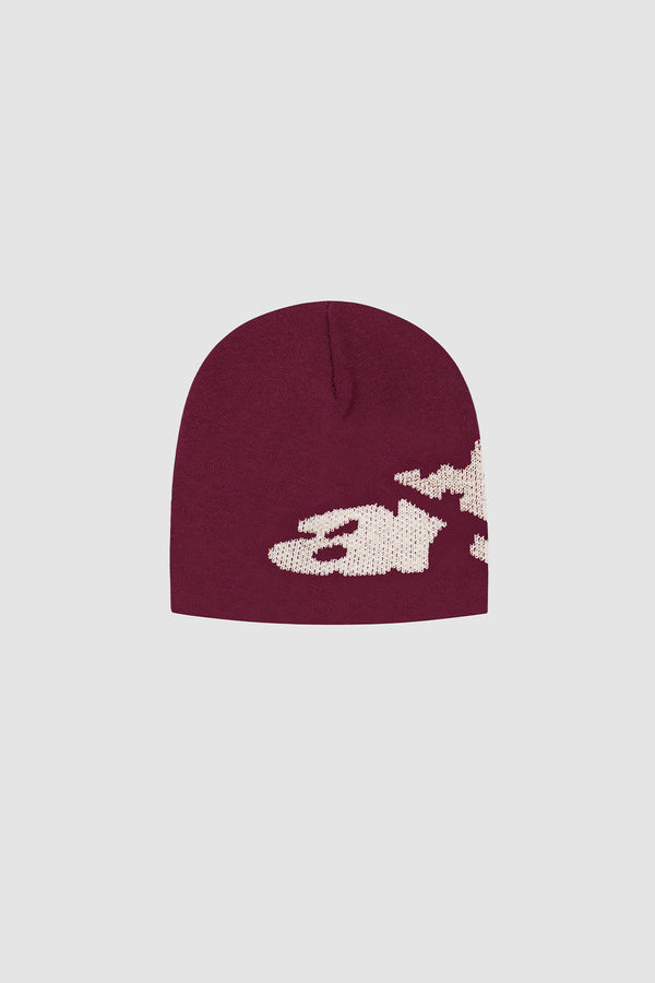 Ripped Arte Side Beanie in Bordeaux, front view