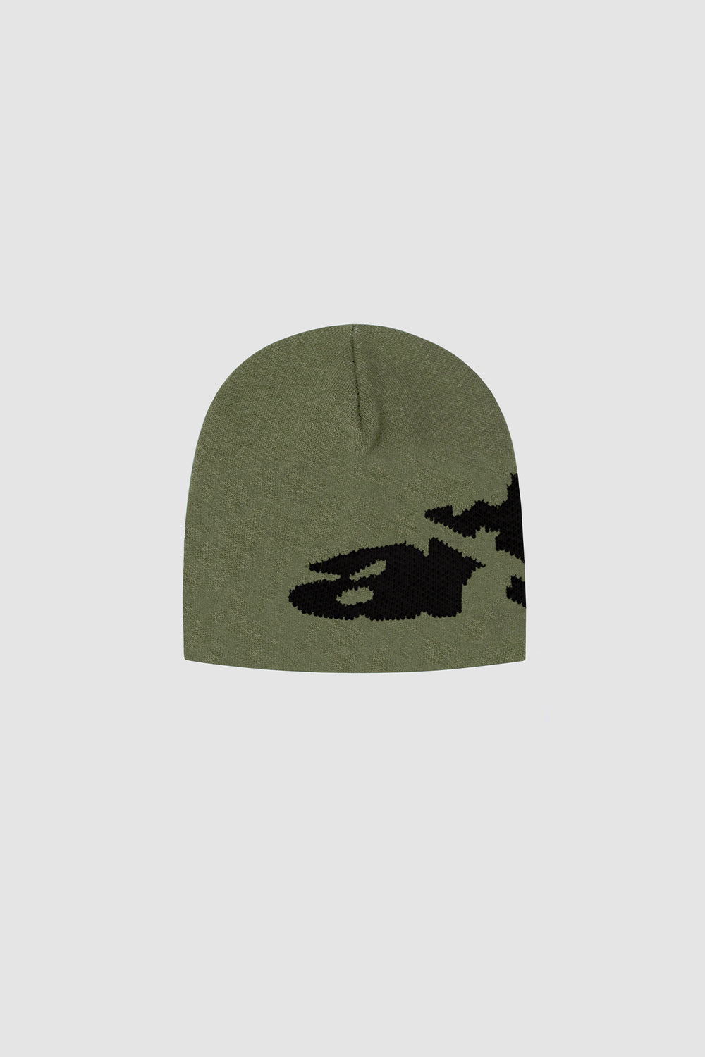 Ripped Arte Side Beanie in Green, front view