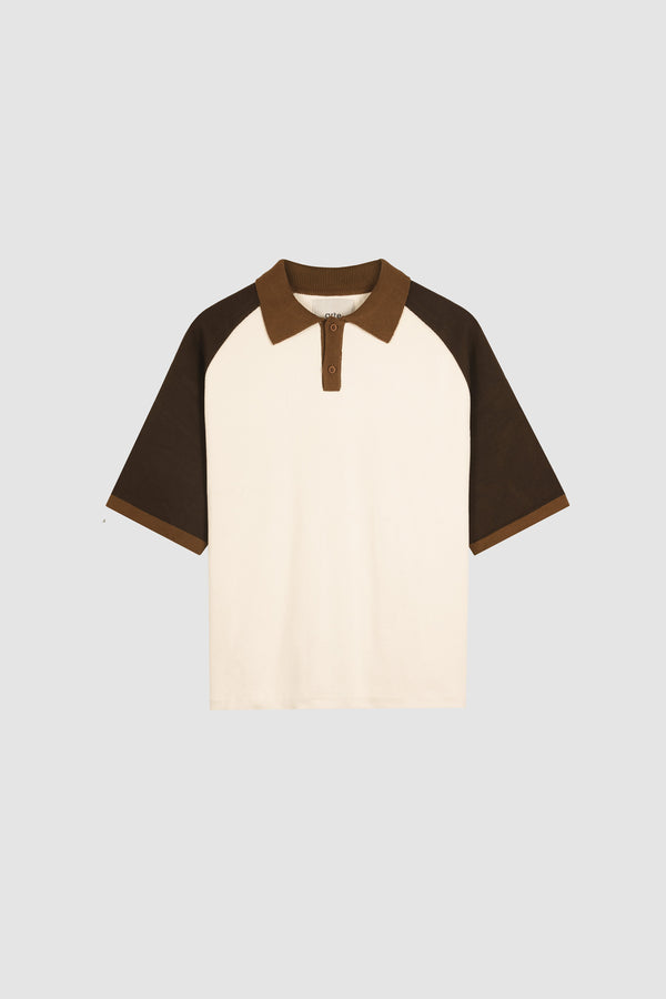 Knit Polo in Brown/Cream, Front view