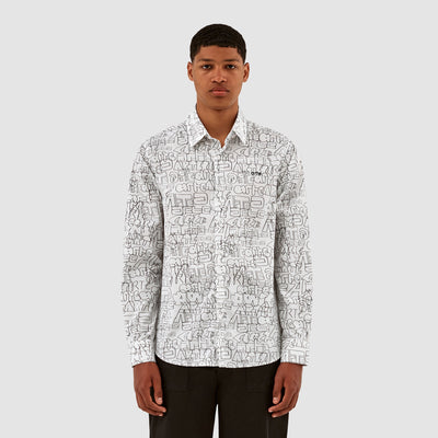 Stockton Allover Logo Shirt - White/Black