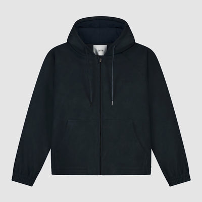 Leather Hooded Jacket - Navy