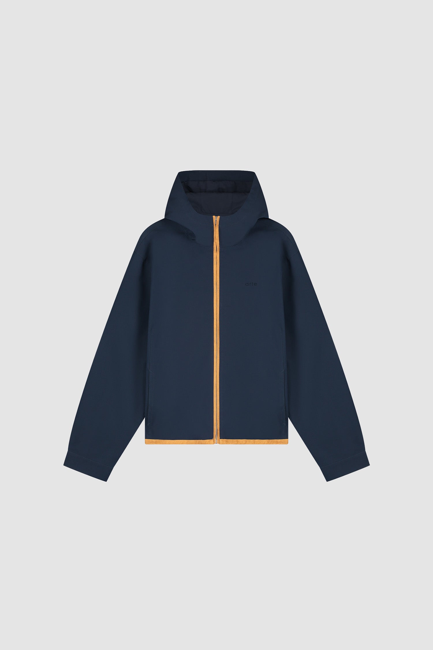 Linen Tape Hooded Jacket in Navy, front view