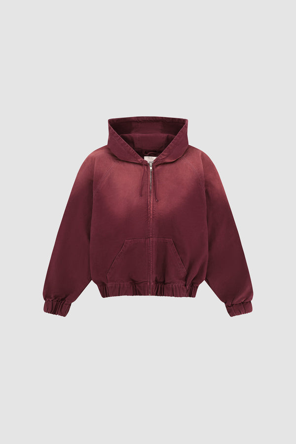 Sunfade Canvas Hooded Jacket in Red, front view