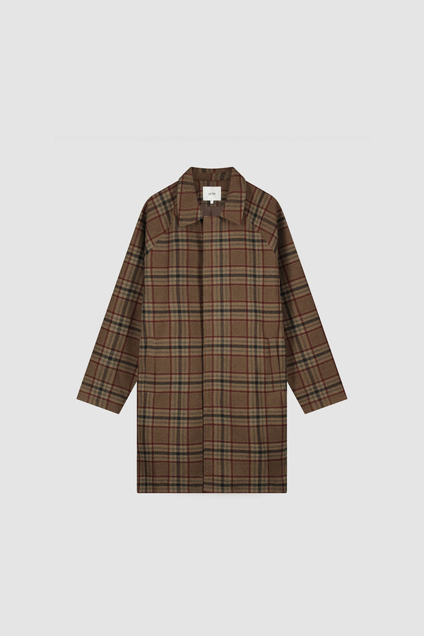 Wool Check Coat in Plaid, Front view