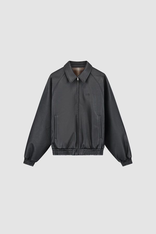 Reversible Leather Uniform Jacket in Black, Front view