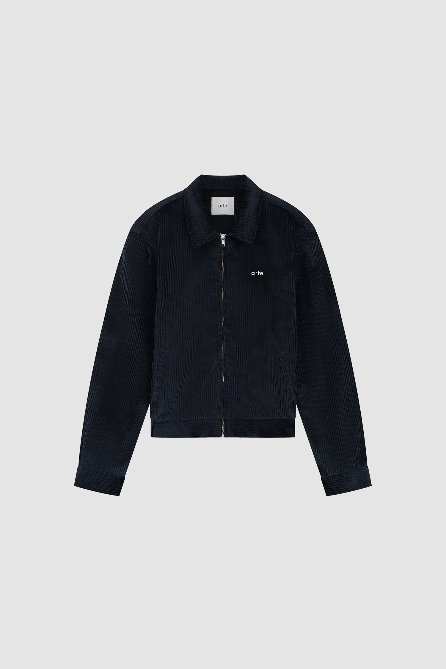 Veste en velours côtelé bleu marine, vue de face