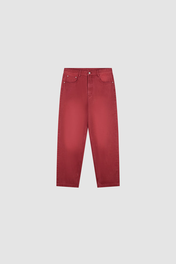 Washed Ease Denim in Red, Front view