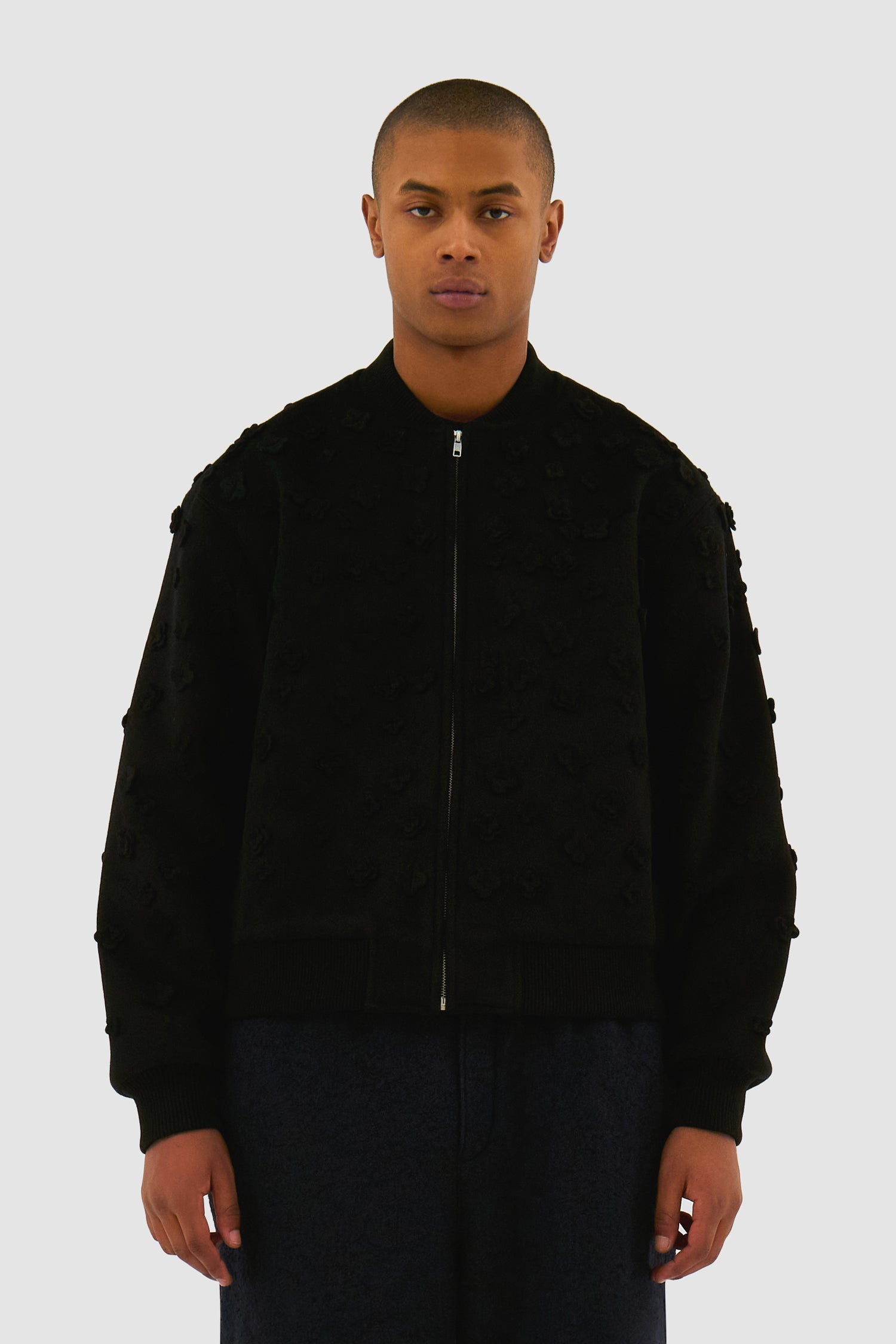 Blouson bombardier à fleurs - Noir