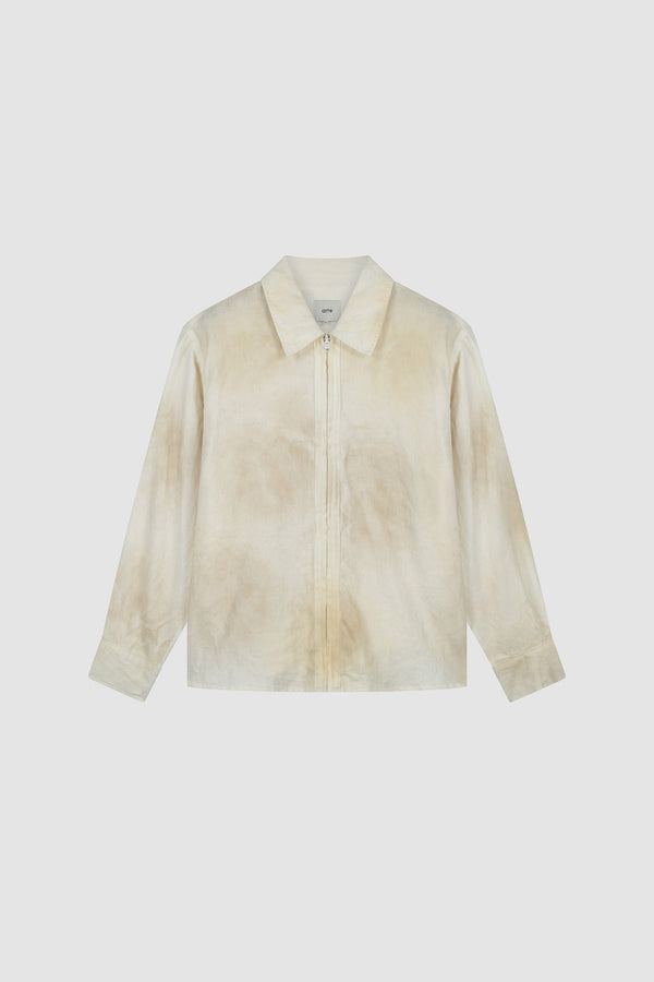 Dusty Linen Zip Shirt in Cream, Front view