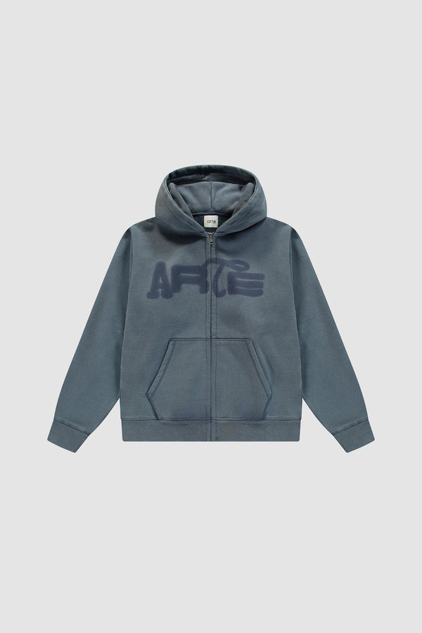 Stencil Sunfade Zip Hoodie in Navy, Front view