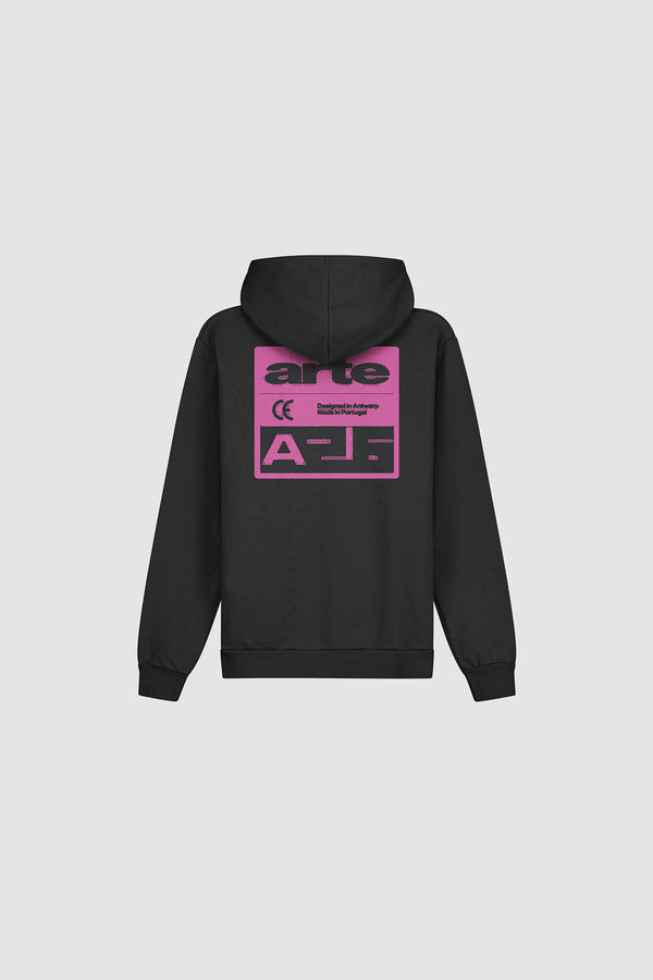 Pink Serial Hoodie in Black, front view
