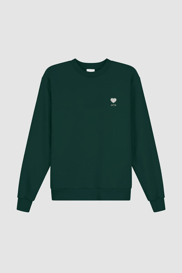 Heart Flower Crewneck in Green, front view