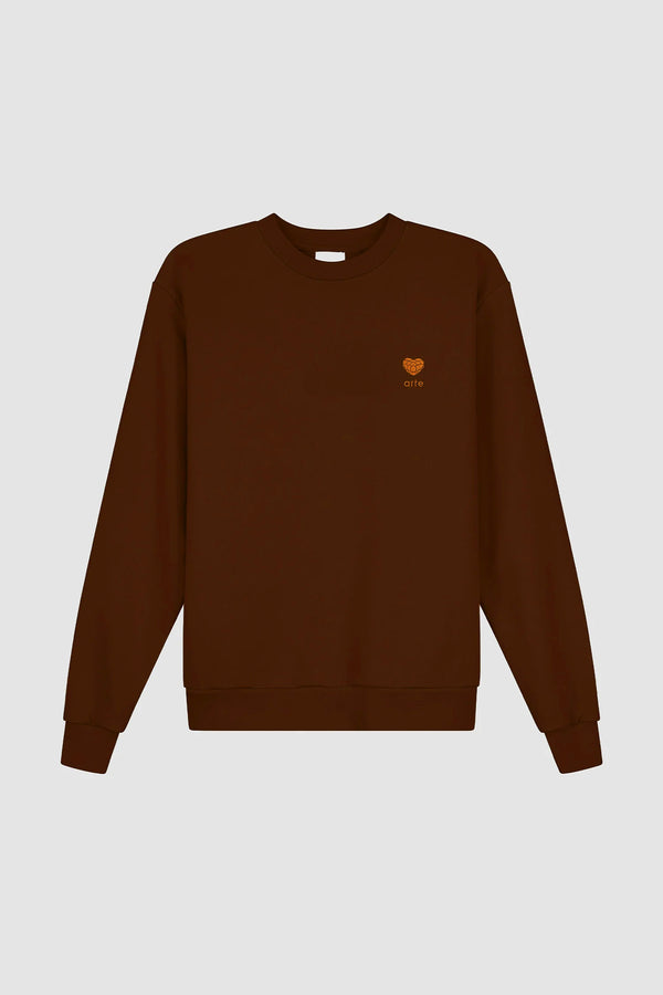Heart Flower Crewneck in Brown, front view