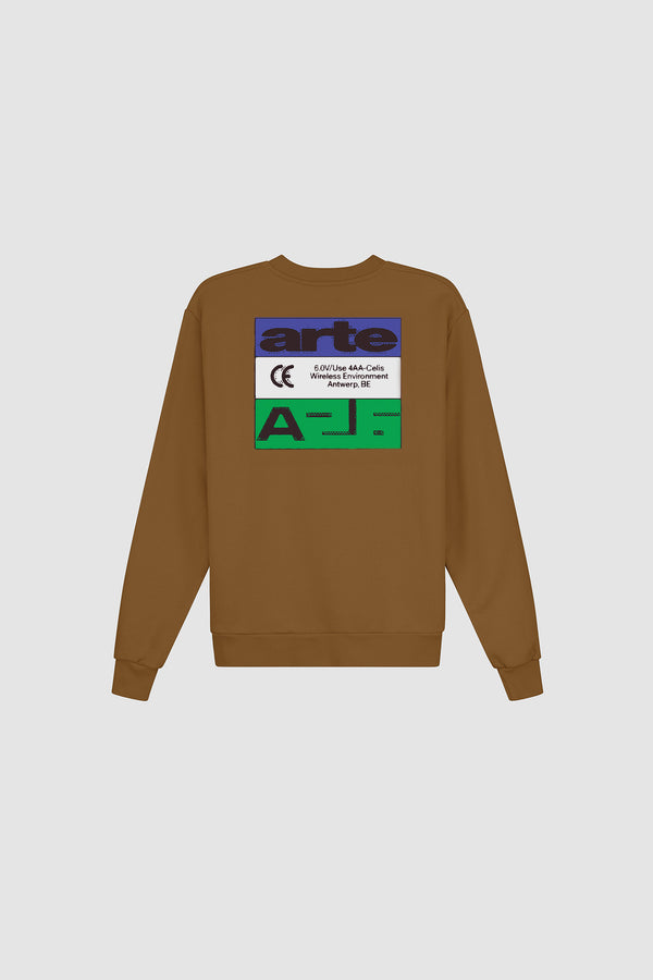 Tricolor Serial Crewneck in Brown, front view