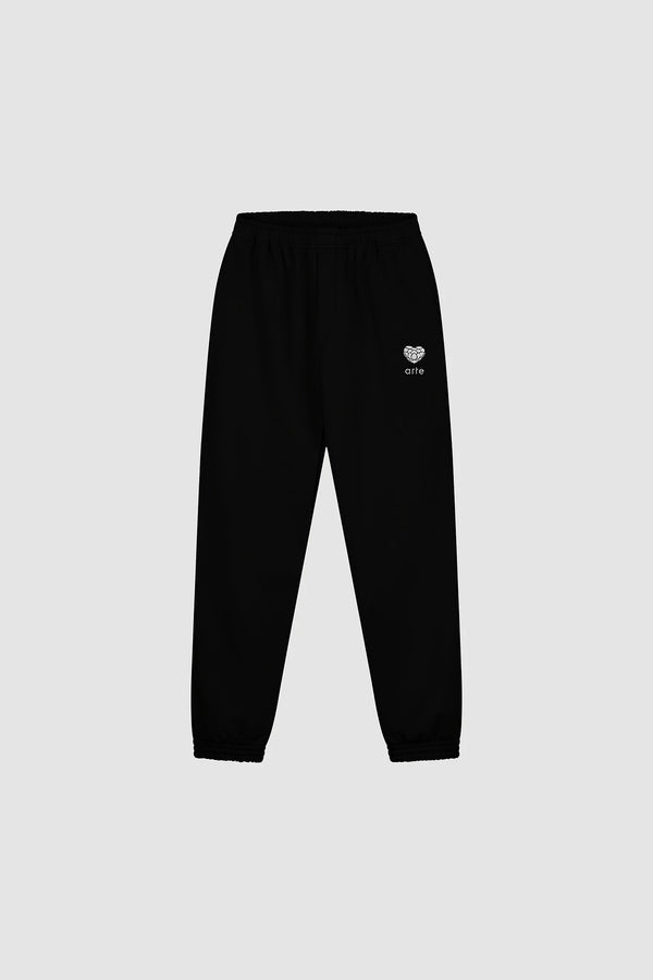 Heart Flower Sweat Pants in Black, front view
