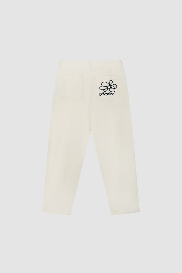Embroidery Pocket Pants in Cream, front view