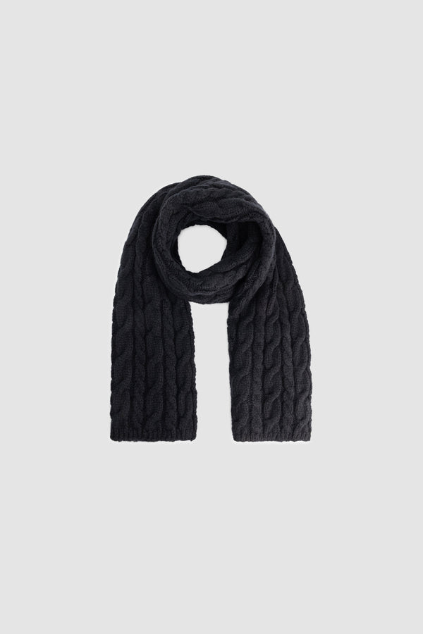 Wool Cable Knit Scarf in Black, Back view