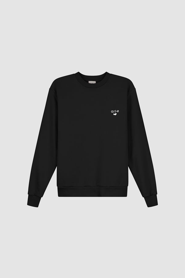 Heart Logo Crewneck in Black, front view
