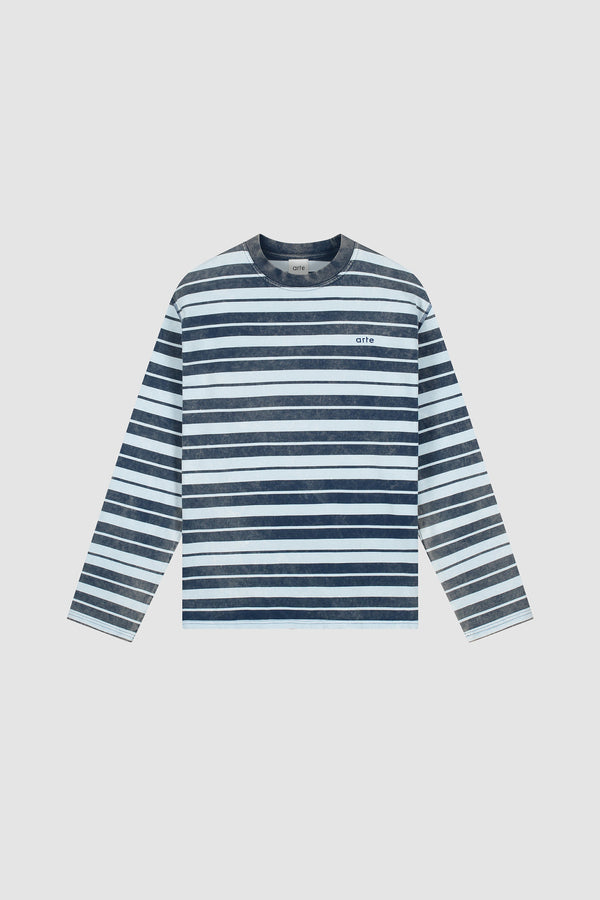 Sunfade Striped Longsleeve in Navy/Light Blue, front view