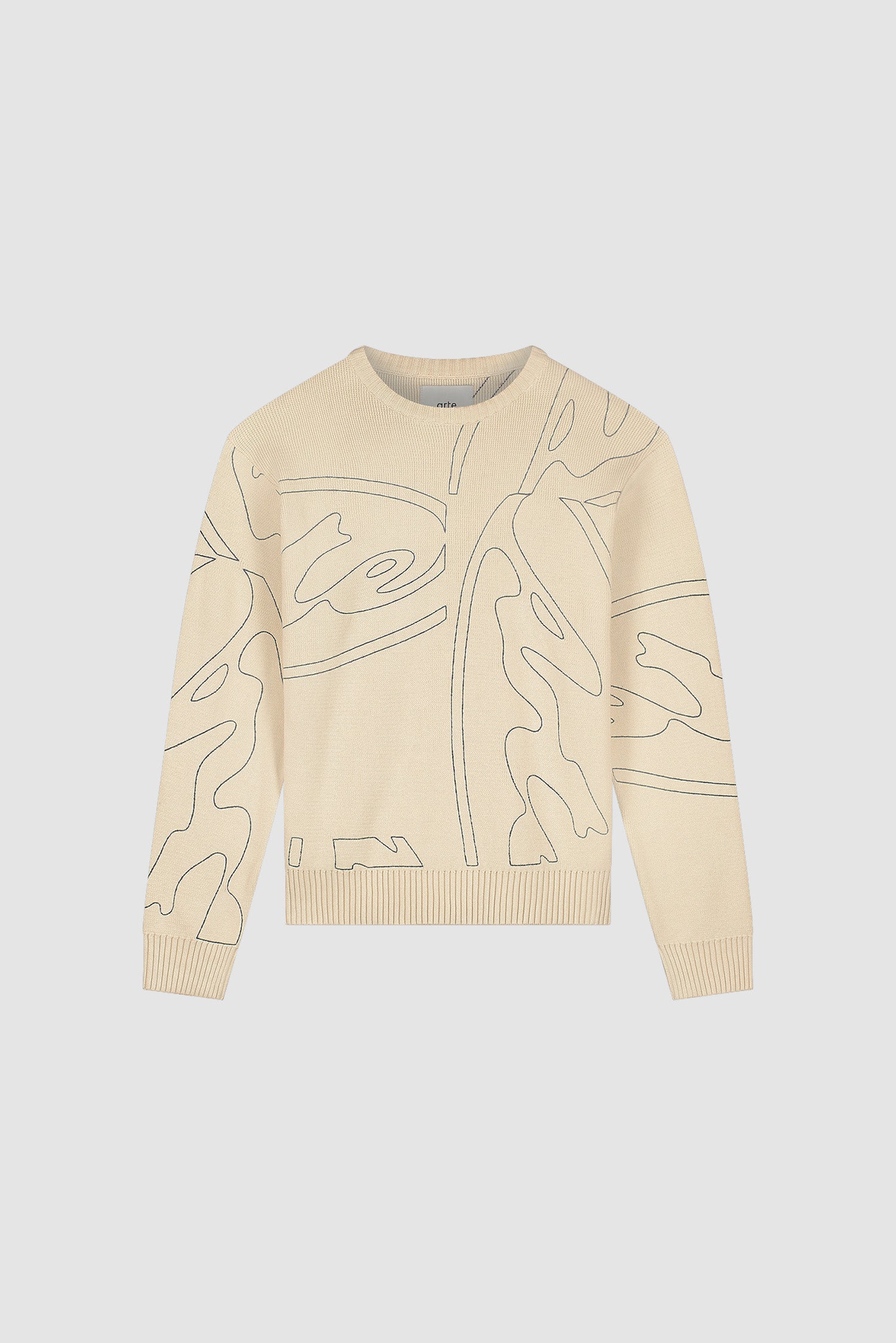 Pull en maille avec logo cercle sur toute la surface - Crème